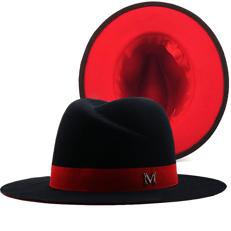 Fedora Hat Wool - جديد الخارجي الأسود الداخلية ورأى الصوف