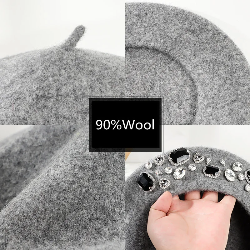 Beret French Wool - قبعة فرنسية سميكة من حجر الراين