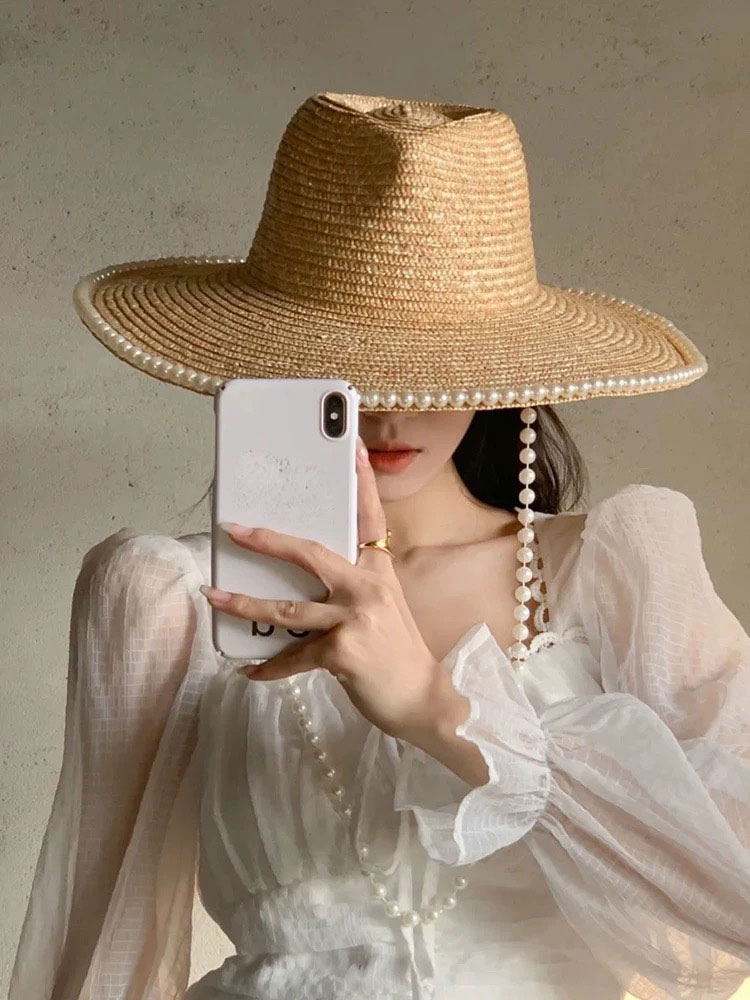جديد الصيف موضة اللؤلؤ سلسلة ا - مراجعة Cowboy Hat Straw وسعره